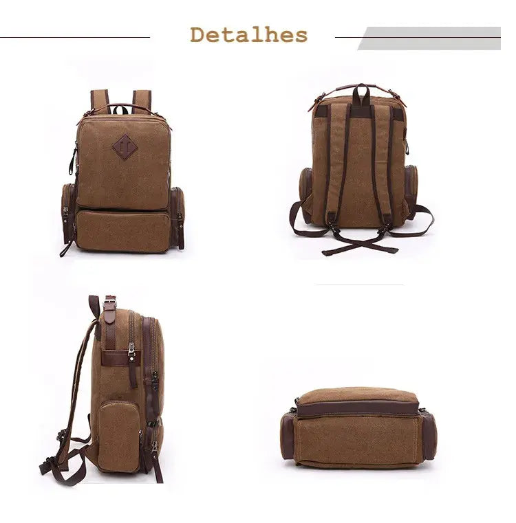 Mochila Executiva de Lona com detalhes em Couro Romenzi RZ069, prática e elegante, ideal para notebooks e itens essenciais.