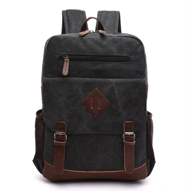 Mochila Executiva de Lona com detalhes em Couro Romenzi RZ069, prática e elegante, ideal para notebooks e itens essenciais.