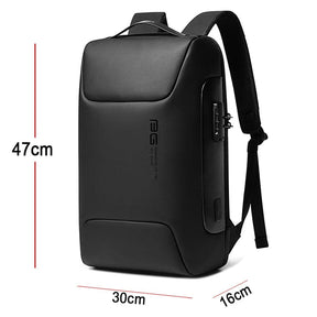 Mochila Executiva Luxxy Romenzi RZ967 em detalhe, impermeável em Oxford premium, com porta USB, trava TSA e compartimento para notebook 15'.