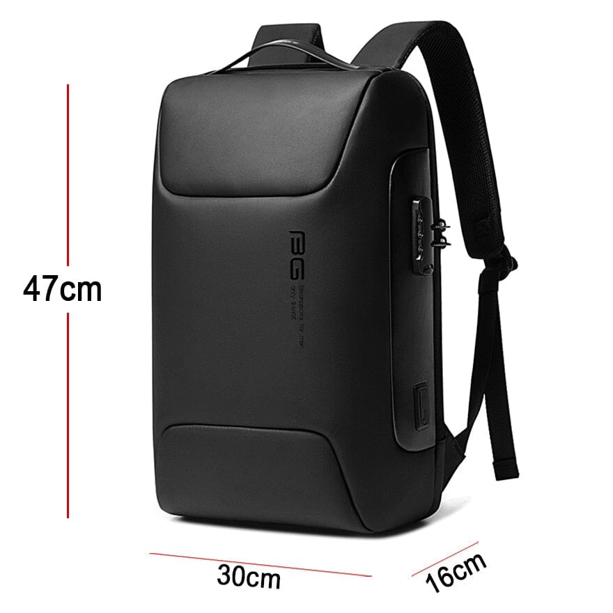 Mochila Executiva Luxxy Romenzi RZ967 em detalhe, impermeável em Oxford premium, com porta USB, trava TSA e compartimento para notebook 15'.