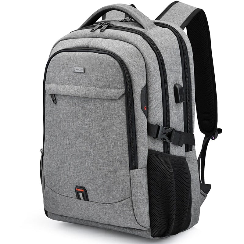 Mochila Executiva Michigan Romenzi RZ966 em detalhe, modelo impermeável em Oxford com USB, bolsos ocultos e compartimento para notebook 17".