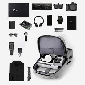 Mochila Executiva Smart Romenzi RZ952 em detalhe, modelo impermeável com USB, cadeado TSA e compartimento acolchoado para notebook 15'.