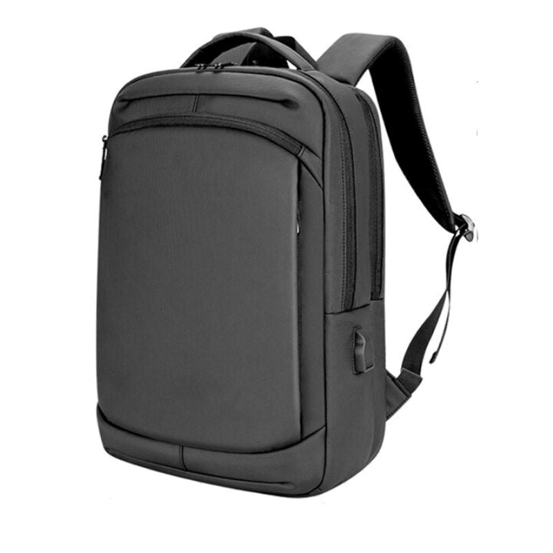 Mochila Executiva Urban Romenzi RZ954 em detalhe, modelo resistente com USB externo e compartimento acolchoado para notebook 15,6'.
