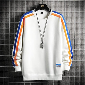 Moletom Masculino Listrado Básico Romenzi RZ986 em detalhe, peça listrada moderna com isolamento térmico, aconchego e estilo versátil para o inverno.
