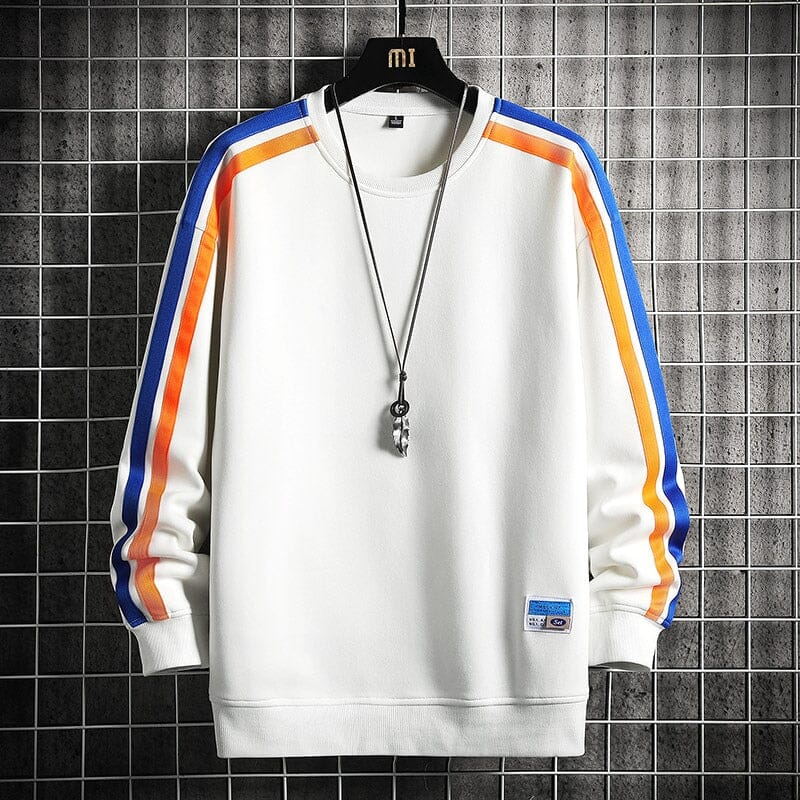Moletom Masculino Listrado Básico Romenzi RZ986 em detalhe, peça listrada moderna com isolamento térmico, aconchego e estilo versátil para o inverno.