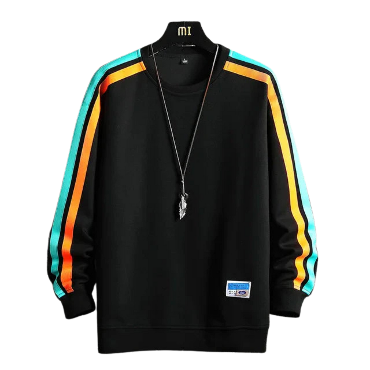 Moletom Masculino Listrado Básico Romenzi RZ986 em detalhe, peça listrada moderna com isolamento térmico, aconchego e estilo versátil para o inverno.