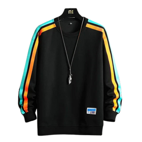 Moletom Masculino Listrado Básico Romenzi RZ986 em detalhe, peça listrada moderna com isolamento térmico, aconchego e estilo versátil para o inverno.