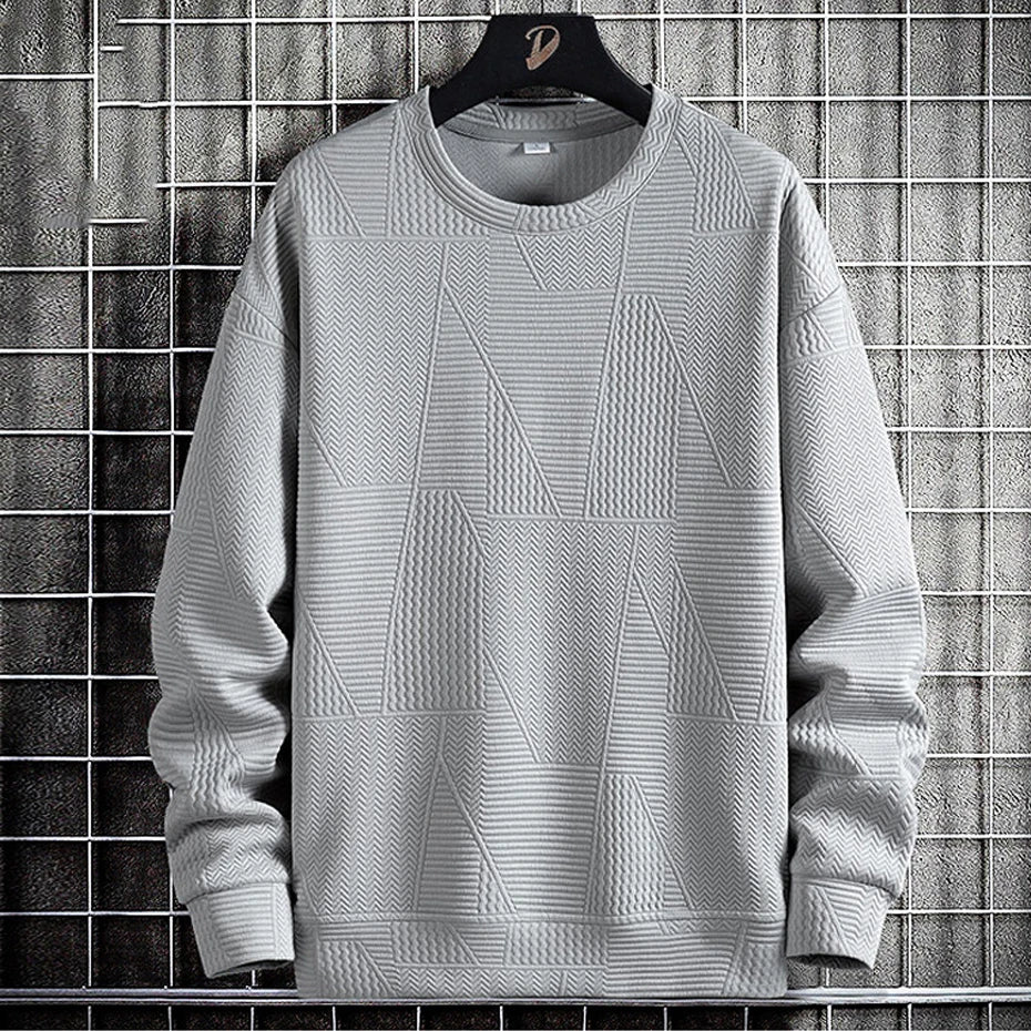 Moletom Masculino Texture Elegant Romenzi RZ975 em detalhe, peça versátil em tecido premium com isolamento térmico, elegante e confortável.