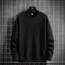 Moletom Masculino Texture Elegant Romenzi RZ975 em detalhe, peça versátil em tecido premium com isolamento térmico, elegante e confortável.