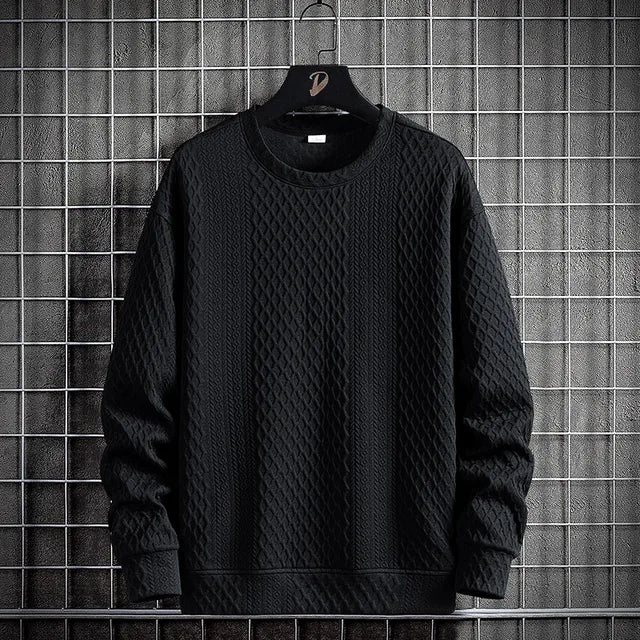 Moletom Masculino Texture Elegant Romenzi RZ975 em detalhe, peça versátil em tecido premium com isolamento térmico, elegante e confortável.