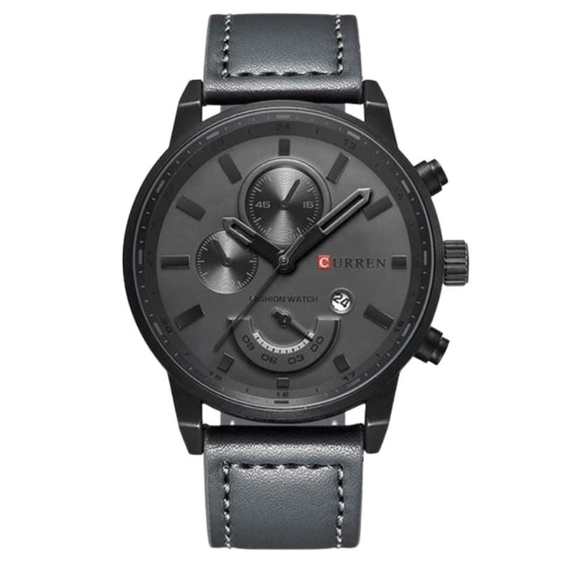Relógio Masculino CURREN Elegance Romenzi RZ535 com pulseira em couro sintético durável, caixa em aço resistente e design sofisticado para todas ocasiões.