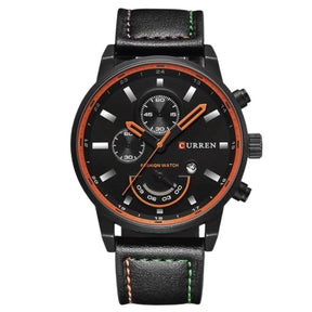 Relógio Masculino CURREN Elegance Romenzi RZ535 com pulseira em couro sintético durável, caixa em aço resistente e design sofisticado para todas ocasiões.