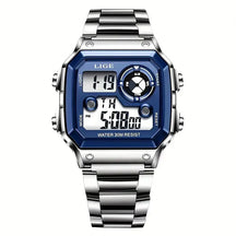 Relógio Masculino Digital Esportivo Lige Romenzi RZ536 com pulseira em aço inox, visor digital moderno, funções práticas e design elegante para todas ocasiões.