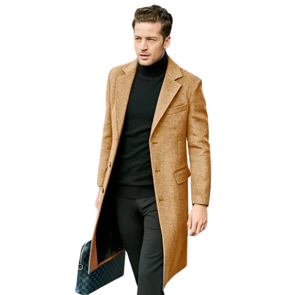 Sobretudo Longo de Lã Masculino Romenzi RZ097, confeccionado com materiais premium e corte refinado, ideal para homens modernos em eventos formais ou informais.