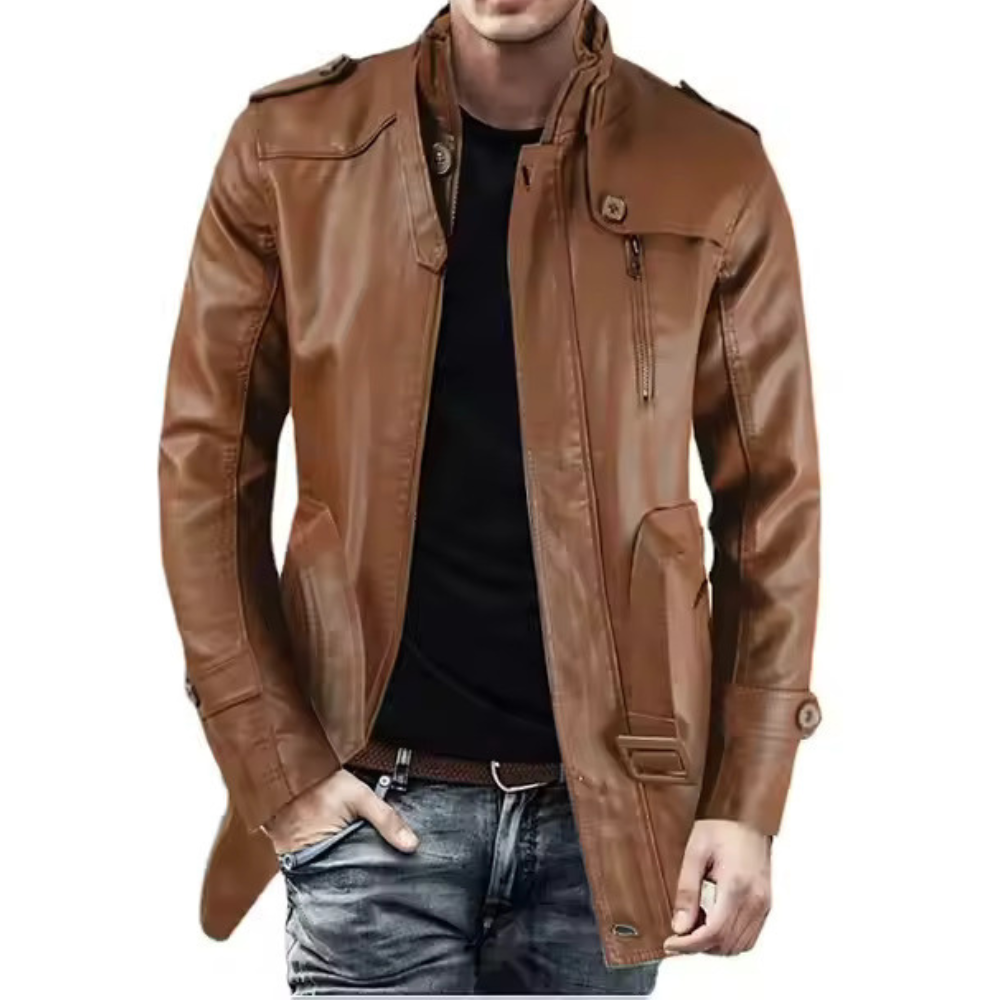 Sobretudo Masculino de Couro Romenzi RZ096, confeccionado em couro premium com design elegante e proteção ideal para os dias mais gelados.