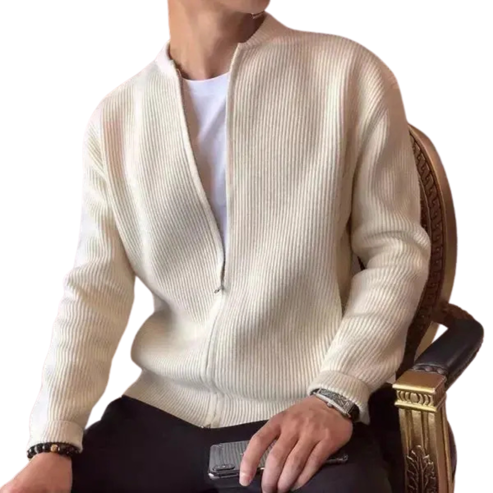 Suéter Masculino Clássico com Zíper Romenzi RZ045, com algodão macio, zíper funcional e gola redonda para conforto e elegância.