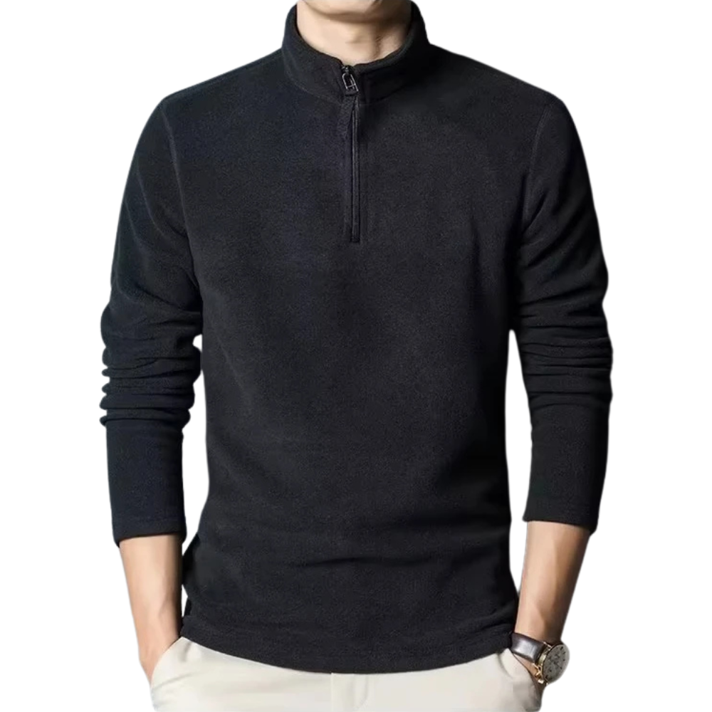 Suéter Masculino Romenzi RZ048 em algodão e poliéster, com gola alta e zíper, perfeito para conforto e estilo nos dias gelados.
