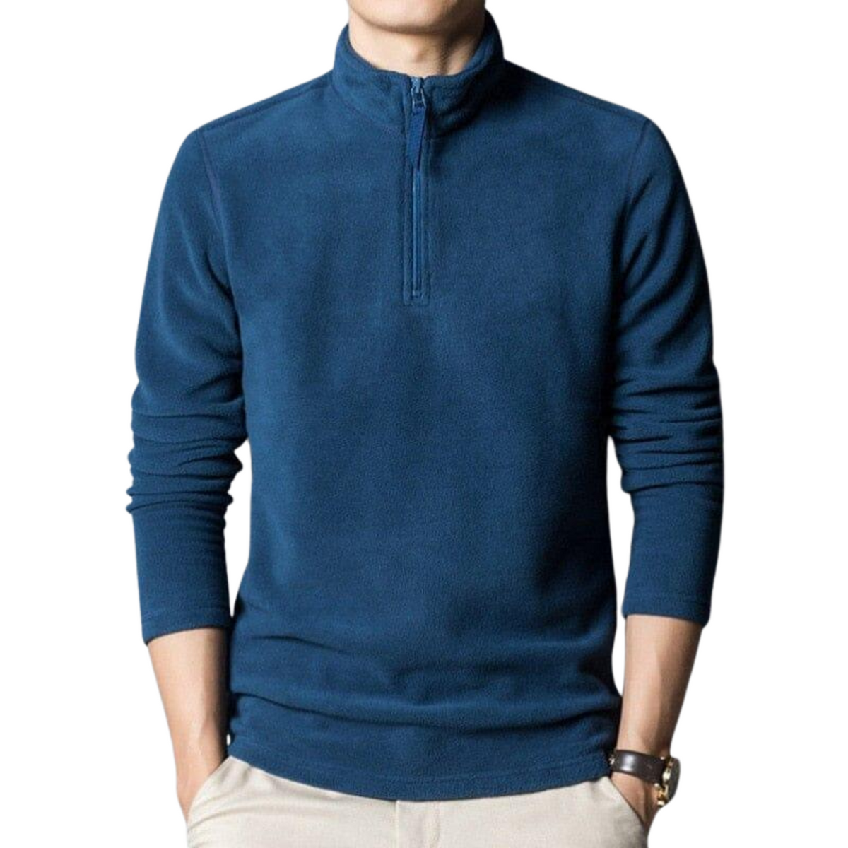 Suéter Masculino Gola Alta com Zíper Romenzi RZ760 em detalhe, peça sofisticada que oferece aquecimento, conforto e estilo moderno em dias frios.