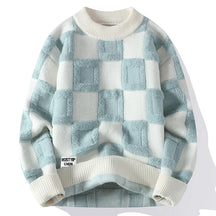 Suéter Masculino Xadrez Romenzi RZ043, design clássico e sofisticado, confeccionado em algodão de alta qualidade. Ideal para o inverno.