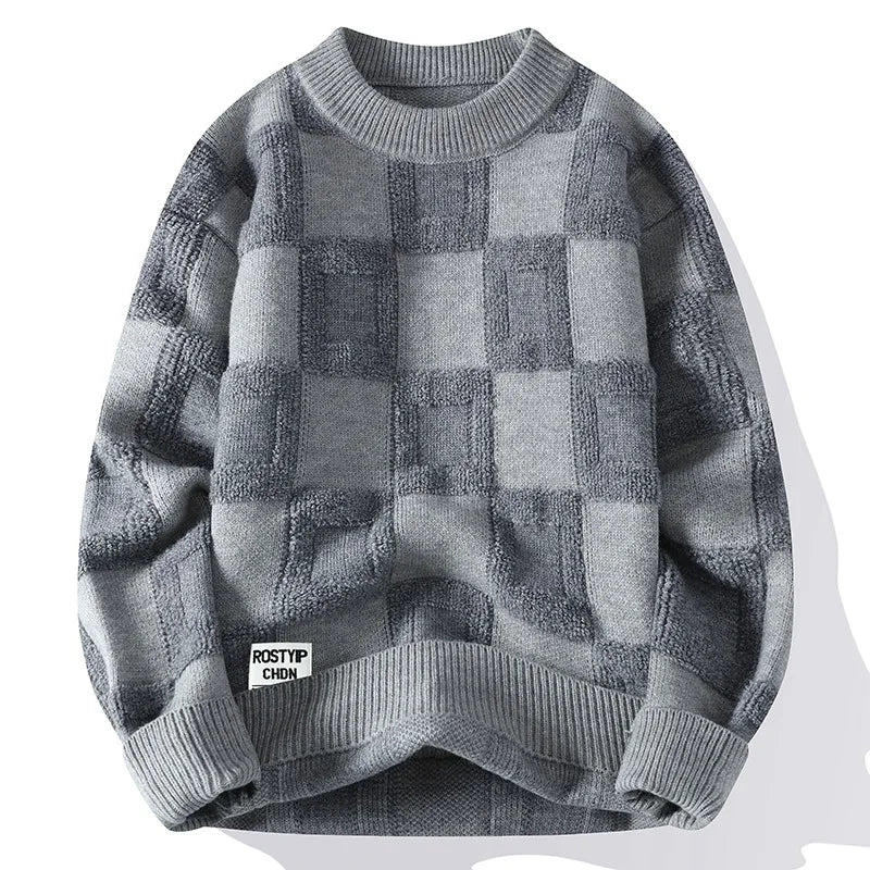 Suéter Masculino Xadrez Romenzi RZ043, design clássico e sofisticado, confeccionado em algodão de alta qualidade. Ideal para o inverno.
