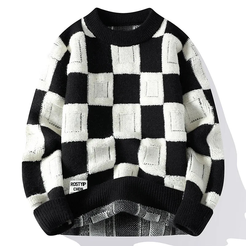 Suéter Masculino Xadrez Romenzi RZ043, design clássico e sofisticado, confeccionado em algodão de alta qualidade. Ideal para o inverno.
